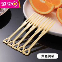 FENGHOU一次性水果叉独立包装商用水果签塑料点心KTV小吃叉子家用叉果插 心形叉黄色简装5000支/1箱 (批发价)