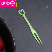 FENGHOU一次性水果叉独立包装商用水果签塑料点心KTV小吃叉子家用叉果插 心形叉绿色简装5000支/1箱 (批发价)