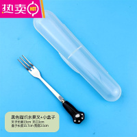 FENGHOU网红水果叉不锈钢家用儿童猫爪可爱吃水果的小叉子陶瓷水果签盒装 黑色猫爪水果叉+小盒子