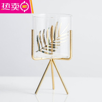 FENGHOU玻璃收纳罐果叉套装创意北欧轻奢欧式叉子家用不锈钢水果签果插子 金叶玻璃罐+三角金架