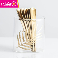 FENGHOU玻璃收纳罐果叉套装创意北欧轻奢欧式叉子家用不锈钢水果签果插子 金叶玻璃罐+6根圆圆叉