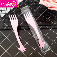 FENGHOU水果叉子一次性塑料签创意卡通长颈鹿叉子儿童小鹿蛋糕叉子 粉红色独立装100个小鹿叉子
