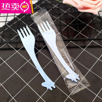 FENGHOU水果叉子一次性塑料签创意卡通长颈鹿叉子儿童小鹿蛋糕叉子 蓝色独立装50个小鹿叉子