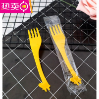 FENGHOU水果叉子一次性塑料签创意卡通长颈鹿叉子儿童小鹿蛋糕叉子 桔黄色独立装50个小鹿叉子