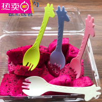 FENGHOU一次性叉子儿童蛋糕叉创意可爱家用长颈鹿卡通果叉时尚 四色独立包装 混搭鹿勺 5包(500支价格)