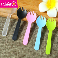 FENGHOU塑料一次性勺子 叉勺 水果叉子 独立包装冰激凌勺蛋糕叉勺甜品勺 (混发)散装 100支 五种颜色