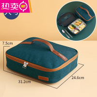 FENGHOU大号饭盒袋手提包保温加厚铝箔便当包手拎袋小学生防水防油餐盒兜 [三层保温-大号针织布-方形]墨绿