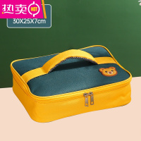 FENGHOU小学生儿童带饭保温袋铝箔手拎饭兜扁平饭盒手提包可爱便当袋子 大号-小熊蓝色袋子