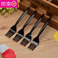 FENGHOU叉子一次性独立包装生日蛋糕餐具加厚塑料可降解水果沙拉小叉套装 黑色小号简装1百只