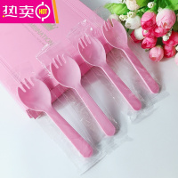 FENGHOU独立装塑料黑色加厚一次性叉勺透明商用外卖水果捞勺叉子蛋糕甜品 独立装11.5厘米粉色小叉勺800个