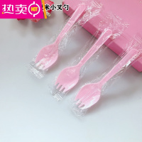 FENGHOU独立装塑料黑色加厚一次性叉勺透明商用外卖水果捞勺叉子蛋糕甜品 独立装11厘米粉色小叉勺800个