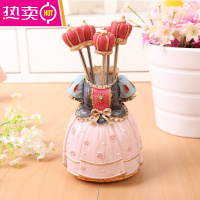 FENGHOU欧式水果叉不绣钢水果叉子韩国家用儿童创意可爱水果叉套装甜品叉 宫廷礼服粉色(五个叉子)