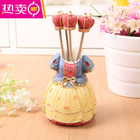 FENGHOU欧式水果叉不绣钢水果叉子韩国家用儿童创意可爱水果叉套装甜品叉 宫廷礼服黄色(五个叉子)