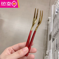FENGHOU甜品水果叉304加厚不锈钢叉子ins北欧风轻奢水果签蜜饯叉家用 2支/红柄