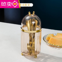 FENGHOU食品不锈钢水果叉套装蛋糕甜品家用小叉子水果签收纳盒罐芝士草莓 不锈钢镀金水果叉[8只装+收纳筒]