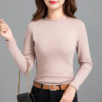半高领打底衫女长袖T恤2020款春装修身薄纯棉紧身皮粉色洋气上衣