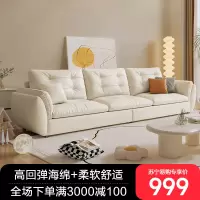 沙发客厅奶油风云朵小户型简约现代科技布艺直排家用轻奢三人位