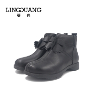 菱光保暖休闲棉鞋女短靴平跟妈妈鞋棉鞋猪皮内里舒适真皮冬鞋