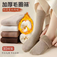 袜子女冬季中筒加绒毛巾袜加厚款保暖毛绒筒棉袜冬天毛圈