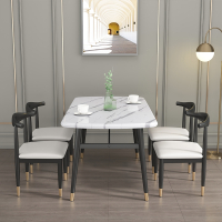 轻奢餐桌家用饭桌现代简约餐迪玛森桌椅组合长方形加厚仿大理石网红餐台