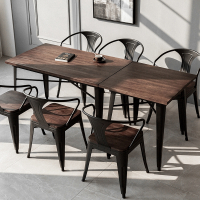 庄子然木餐桌现代2简约餐厅咖啡厅酒吧4人桌子美式工业风铁艺桌椅组合