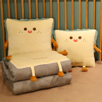 艾洛苏家纺 午睡毯空调被吐司创意卡通磨毛抱枕被子两用办公室靠垫被盖脚毯 礼品抱枕被
