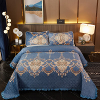 艾洛苏 秋冬加厚水晶绒珊瑚绒床盖夹棉床单绗缝夹棉牛奶绒盖毯毛毯双面两用床单单件床盖