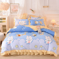 艾洛苏 新款韩版水洗棉床上四件套花边床裙四件套加厚磨毛单双人床被套床上用品