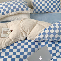 艾洛苏 ins风韩系羊羔绒珊瑚绒四件套冬季加厚牛奶绒泰迪绒床上四件套双拼宿舍三件套纯棉床上用品