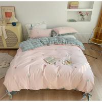 艾洛苏 厂家批发ins公主风韩式刺绣水洗棉四件套纯棉绣花蝴蝶结全棉4件套