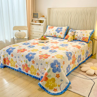艾洛苏 秋冬新款加厚牛奶绒床盖双面绗缝夹棉保暖防滑盖毯床单