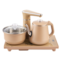 时光旧巷茶台烧水壶泡茶专用一体全自动上水电热水壶茶几茶桌嵌入式茶具家_尺寸20X37米黄色双层