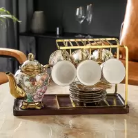 金色咖啡杯架子带木托盘6杯挂架家用陶瓷杯茶杯架知渡茶具收纳架