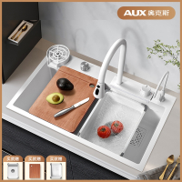 奥克斯AUX洗菜盆厨房家用不锈钢洗碗槽白色飞雨瀑布水槽大单槽台下盆
