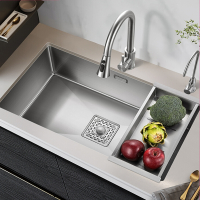 AUX奥克斯纳米银304不锈钢厨房洗菜盆家用水槽台下盆单槽洗碗槽手工