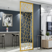 古达定制轻奢不锈钢金属铁艺屏风隔断客厅简约现代新中式玄关花格装饰镂空_A款