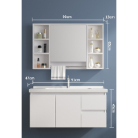 它墅智能浴室柜组合镜柜卫生间洗手洗脸一体陶瓷盆柜洗漱台卫浴柜_90厘米白色