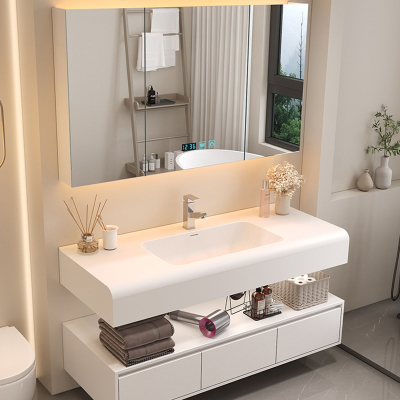 奶油风一体盆浴室柜组合现代简约卫生间洗漱台洗手池洗脸盆