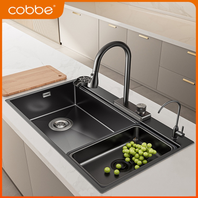 卡贝(cobbe)水槽大单槽侧排水瀑布洗菜盆厨房洗碗洗菜池台下盆