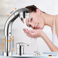 分体式双孔抽拉式面盆冷热水龙头洗手脸盆可旋转升降伸缩洗头kvk