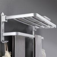 免打孔太空铝毛巾架手逗卫生间折叠浴巾架置物架浴室毛巾杆卫浴壁挂件