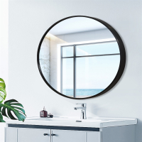 北欧圆形浴室镜手逗卫浴镜卫生间镜子免打孔洗手间镜带置物架壁挂