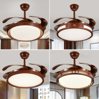 手逗新中式吊扇灯客厅木质带电扇灯卧室家用餐厅变频隐形风扇吊灯具