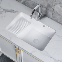 台下洗衣盆加深18cm陶瓷带搓衣板阳台家用小号洗水槽水池嵌入式