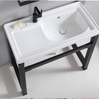 陶瓷洗衣台带搓板支架洗衣盆池不打孔阳台水槽稳固一体式户外盆