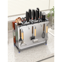 304不锈钢厨房刀架置物架筷子筒刀具手逗收纳架一体家用壁挂式砧板架