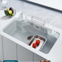 三只小白厨房水槽日式大单槽手逗洗菜盆石英石洗碗槽台下盆水池花岗岩
