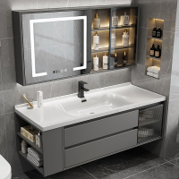 手逗现代轻奢一体陶瓷盆浴室柜组合卫生间洗漱台洗手盆洗脸盆镜柜套装