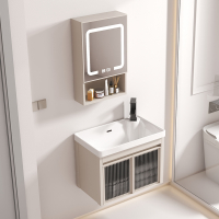 奶油风太空铝浴室柜手逗陶瓷洗手一体洗漱盆柜组合小户型卫生间洗脸台