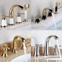 欧式铜芯三孔面盆手逗水龙头洗脸盆浴室柜三件套分体式冷热水龙头